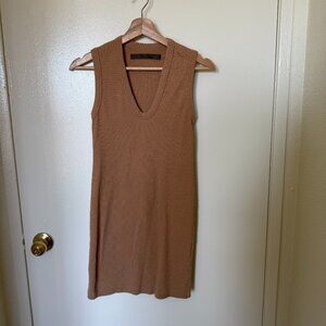 Enza Costa Brown Ribbed V Neck Mini Dress S
